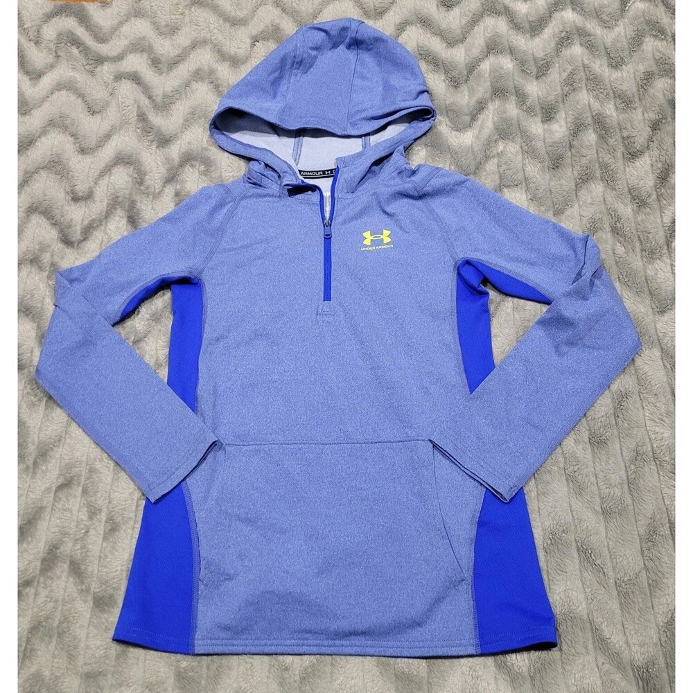 Under Armour YM Youth M Girls Boys Blue Quarter Zip Pullover Coldgear Hoodie